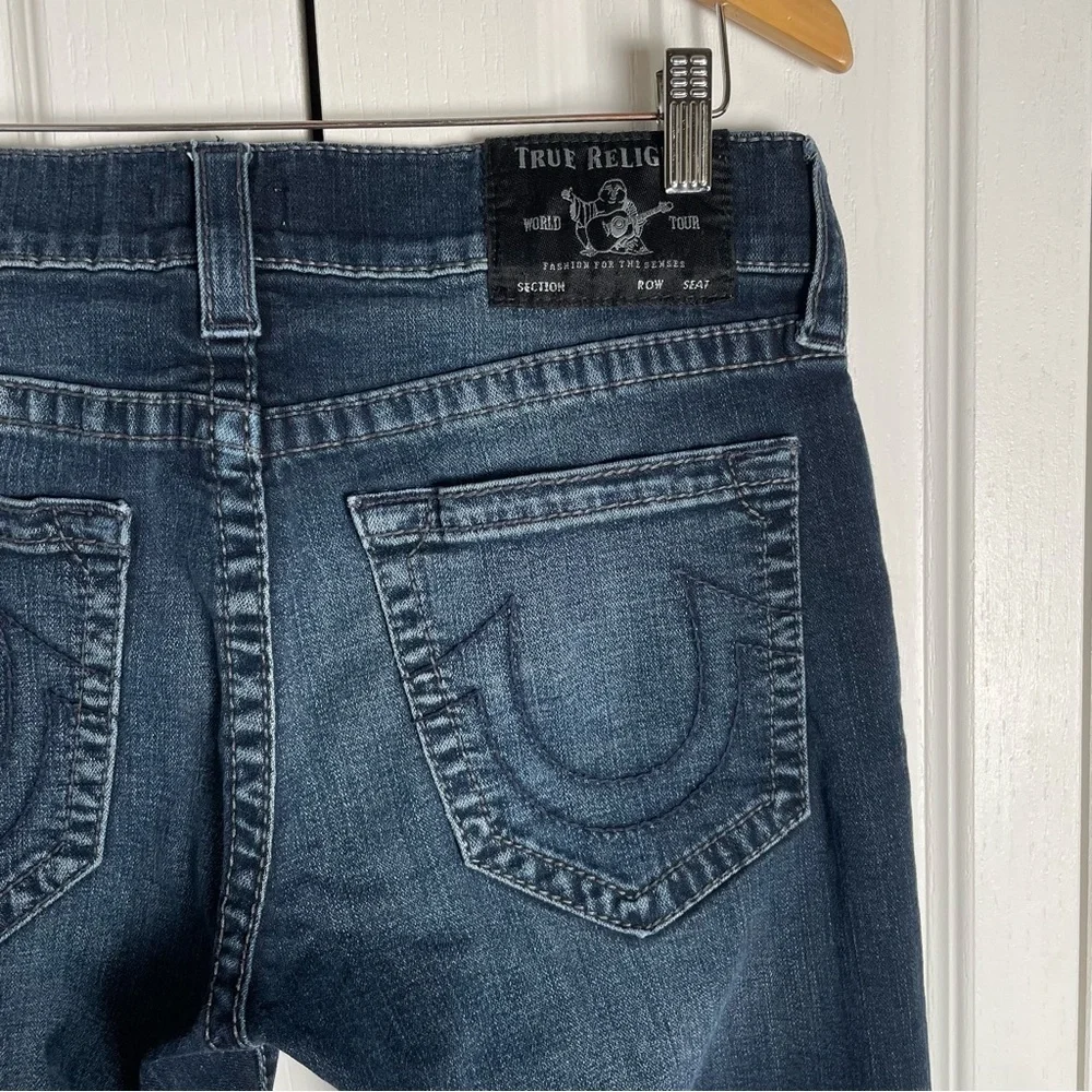 True Religion Relaxed Skinny Rocco Jeans Men’s 32 Blue Dark Wash Grunge Distress